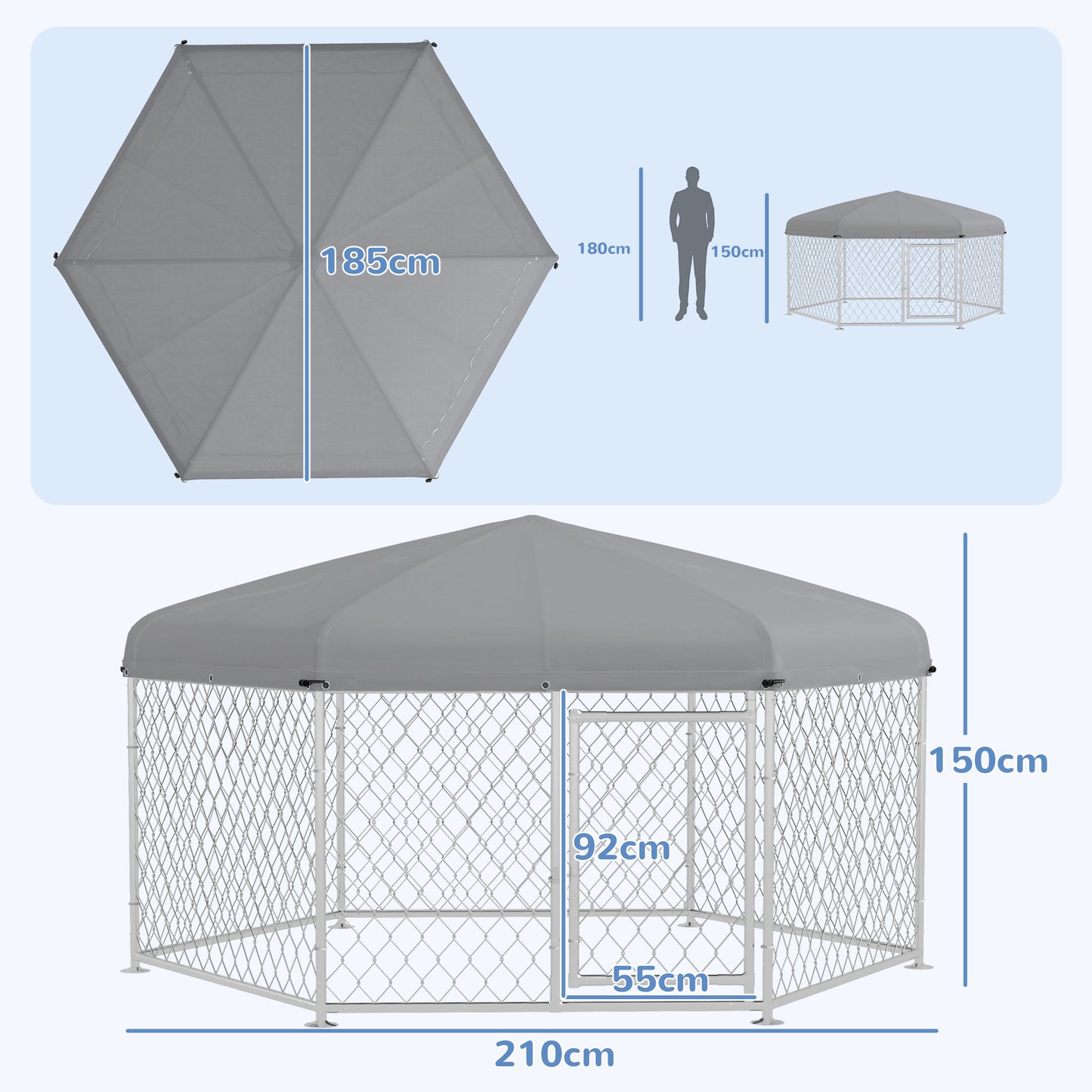 PawHut Dog Kennel and Run z zamykanymi drzwiami, do ogrodu, na patio, taras, dla dużych psów, 2,1 x 1,85 x 1,5 m