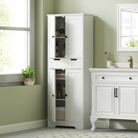 HOMCOM Tall Bathroom Storage Cabinet in White, image 2