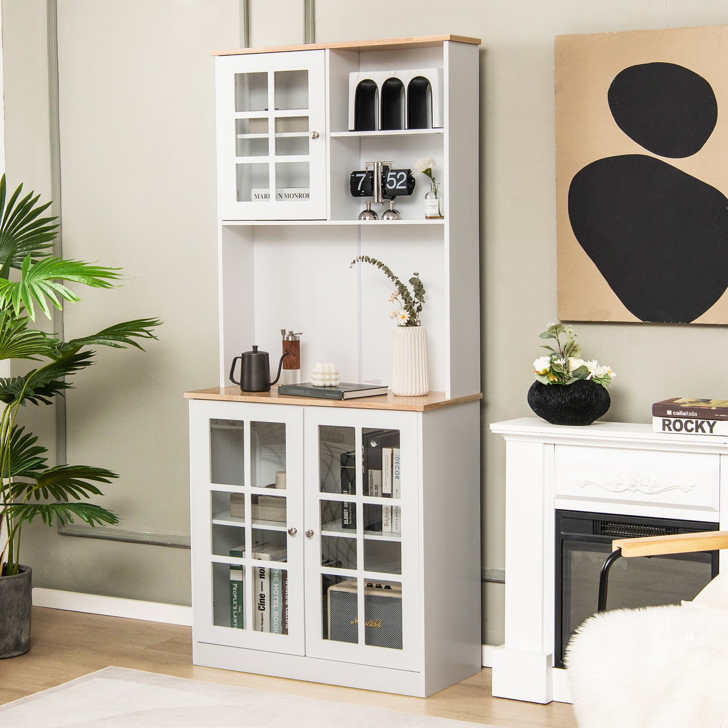 183 cm Kitchen Buffet Sideboard with Hutch-White