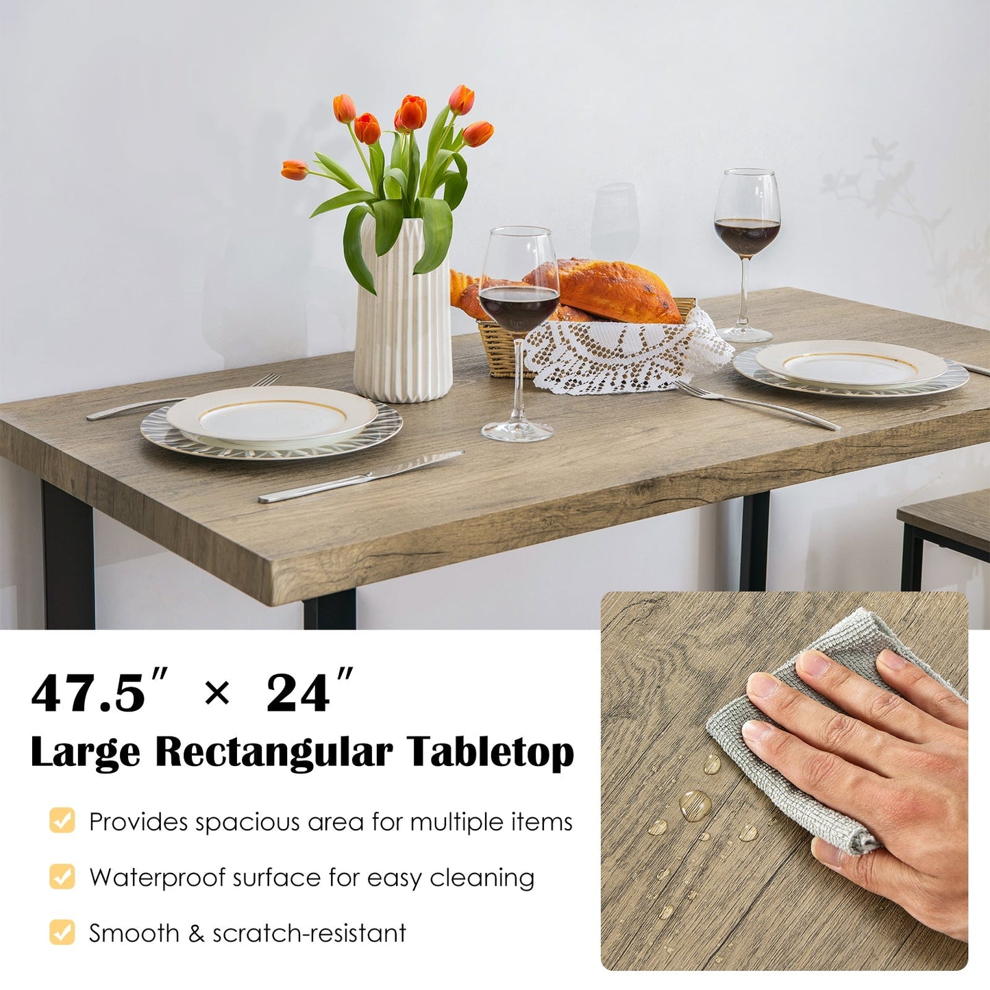 4 Pieces Metal Frame Industrial Breakfast Table Chair Set