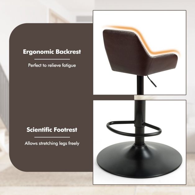 PU Leather 360° Swivel Adjustable Bar Stool with Armrest