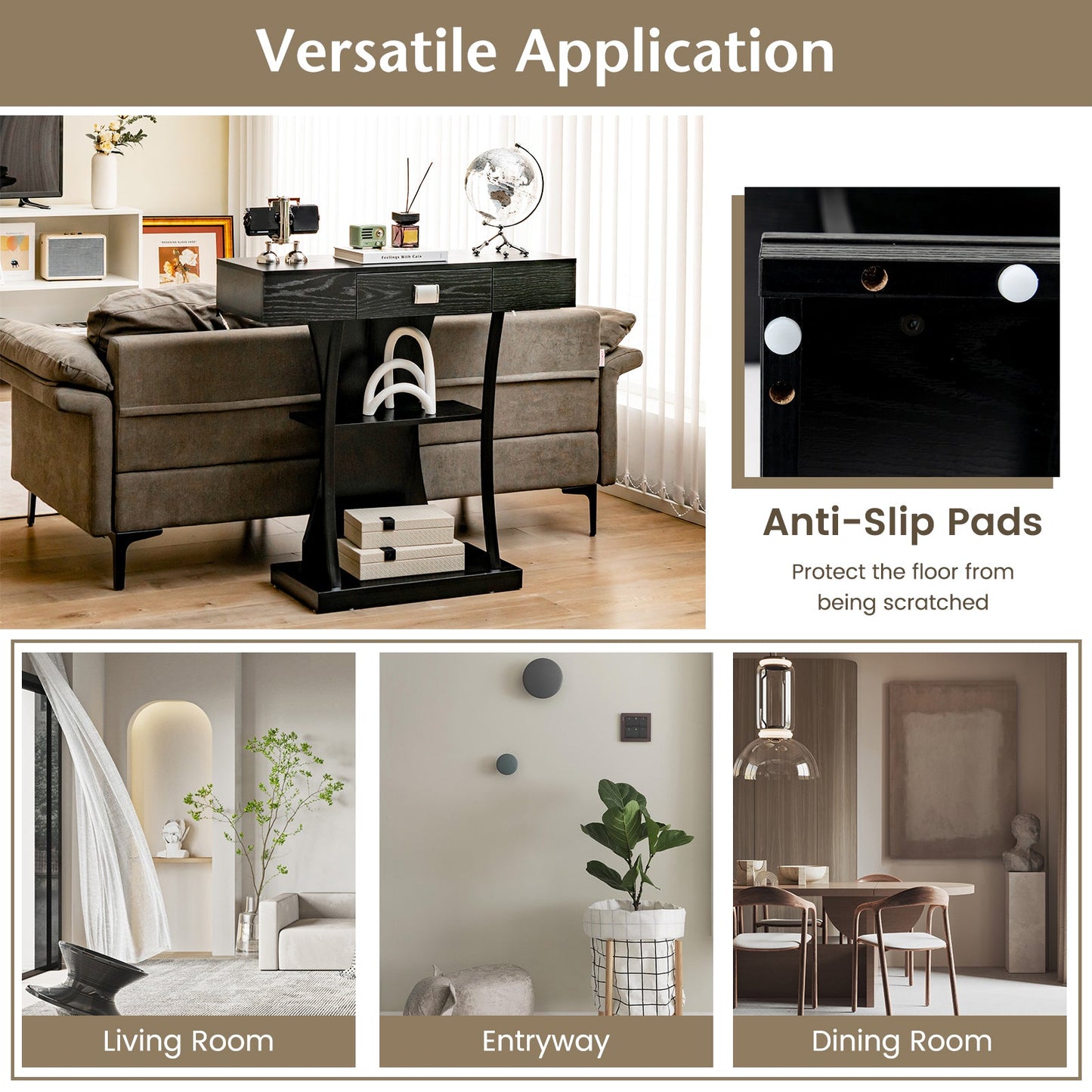 T-Shaped Console Table for Small Space-Black