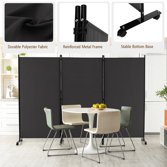 3-Panel Folding Room Divider with Wheels for Living Room Bedroom-Grey