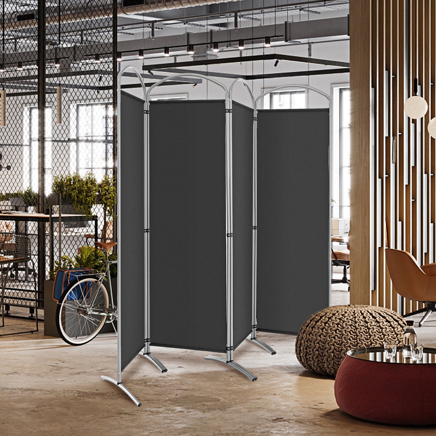 4 Panel Freestanding Folding Room Divider for Living Room Office-Grey