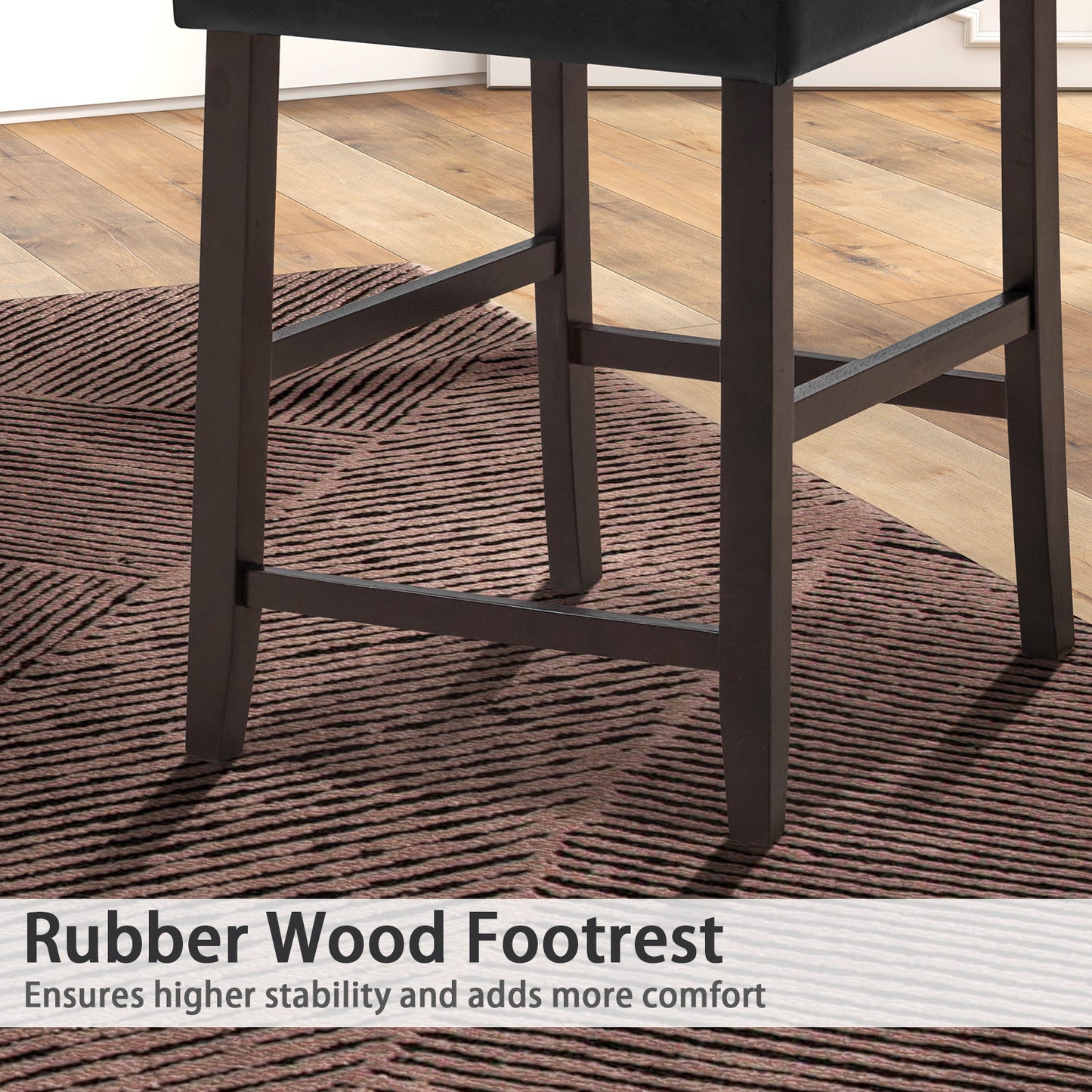 Set of 2 Padded Bar Stools with Rubber Wood Legs