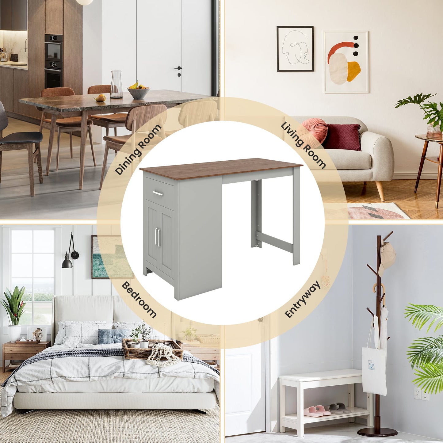 Counter Height Table with Storage Rectangular Pub Dining Table-Grey