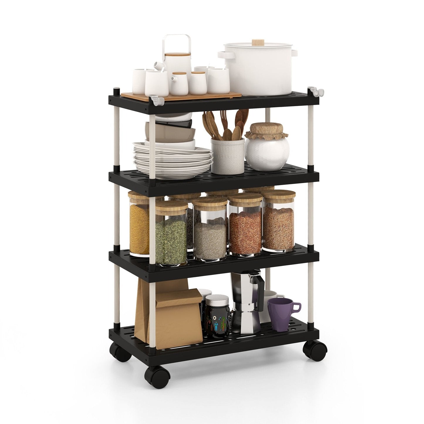 4-Tier Slim Storage Cart with Lockable Wheels-Black