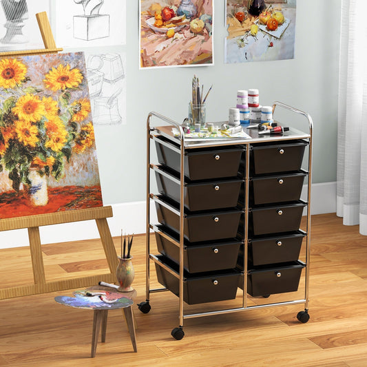 Storage Rolling Cart with 10-Drawer for Tools Scrapbook Paper Organising-Black