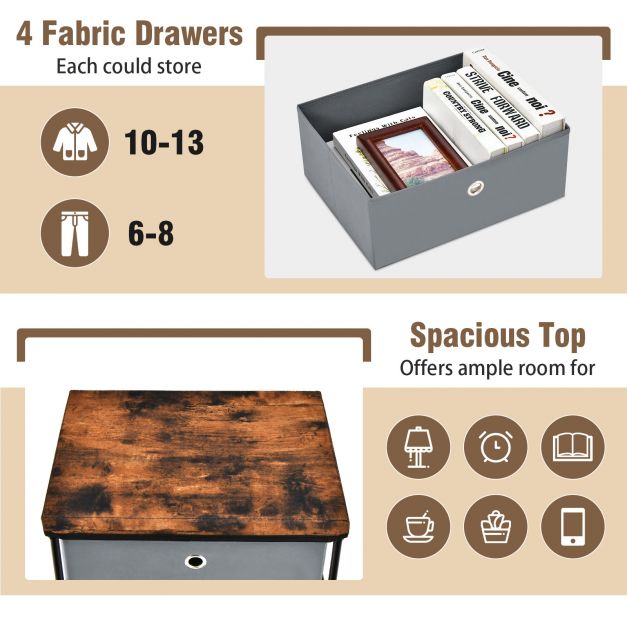 4-Tier Fabric Dresser with Drawers and Metal Frame-Grey