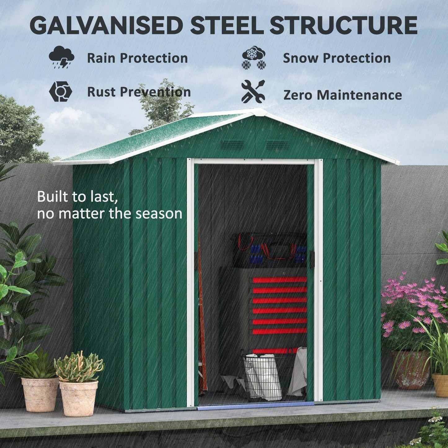 Outsunny 6.5ft x 3.5ft Metal Garden Storage Shed for Outdoor Tool Storage with Double Sliding Doors and 4 Vents, Green