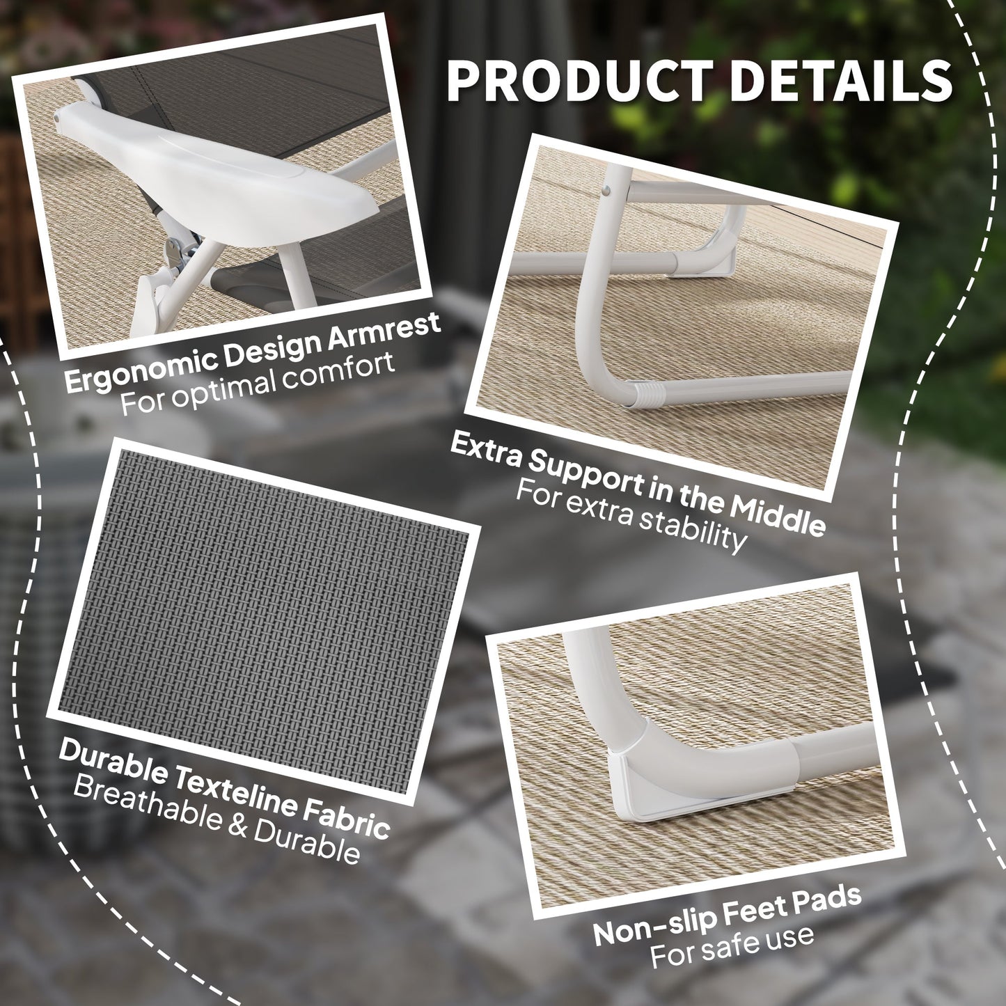 Outsunny Foldable Lounge Chair with 4-Level Adjustable Backrest & Headrest - Charcoal Grey