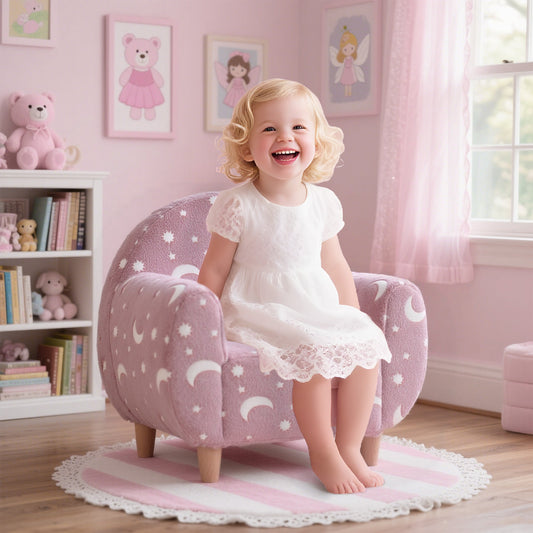 AIYAPLAY Kids Armchair, Glow in the Dark Chair with Star Design for Bedroom, Playroom, Kids Room, Pink