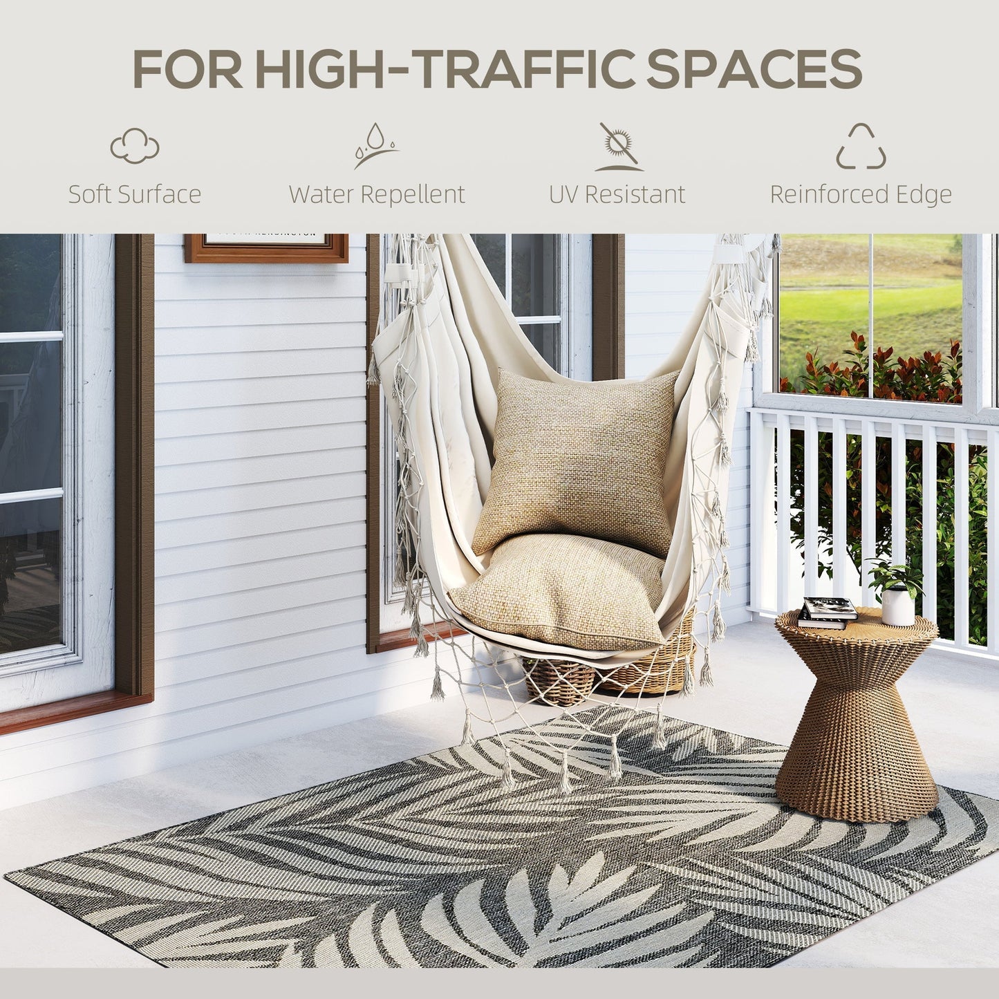 HOMCOM UV Resistant Indoor & Outdoor Area Rug, Easy-Cleaning Machine Washable Rug for Patio, Garden, Kitchen, Bathroom or Living Room, 170 x 120 cm, Grey