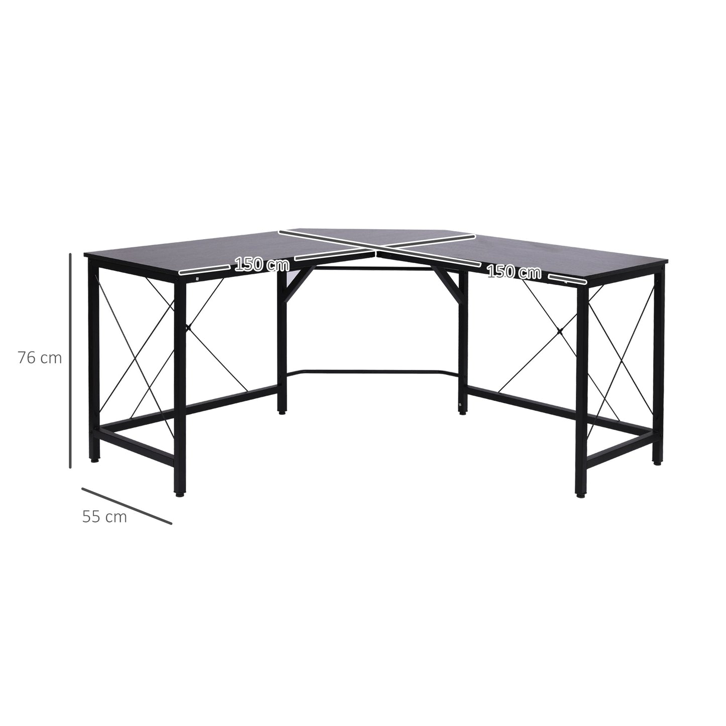 HOMCOM Biurko narożne w kształcie litery L, biurko komputerowe do domowego biura, stanowisko pracy oszczędzające miejsce, łatwe w montażu, 150 x 150 x 76 cm, czarne