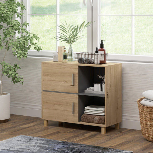 HOMCOM Bathroom Cabinet in a Natural Wood Finish, image 2