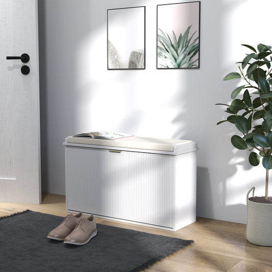 HOMCOM Elegant Eight Shoe Bench, with Top Seat - White