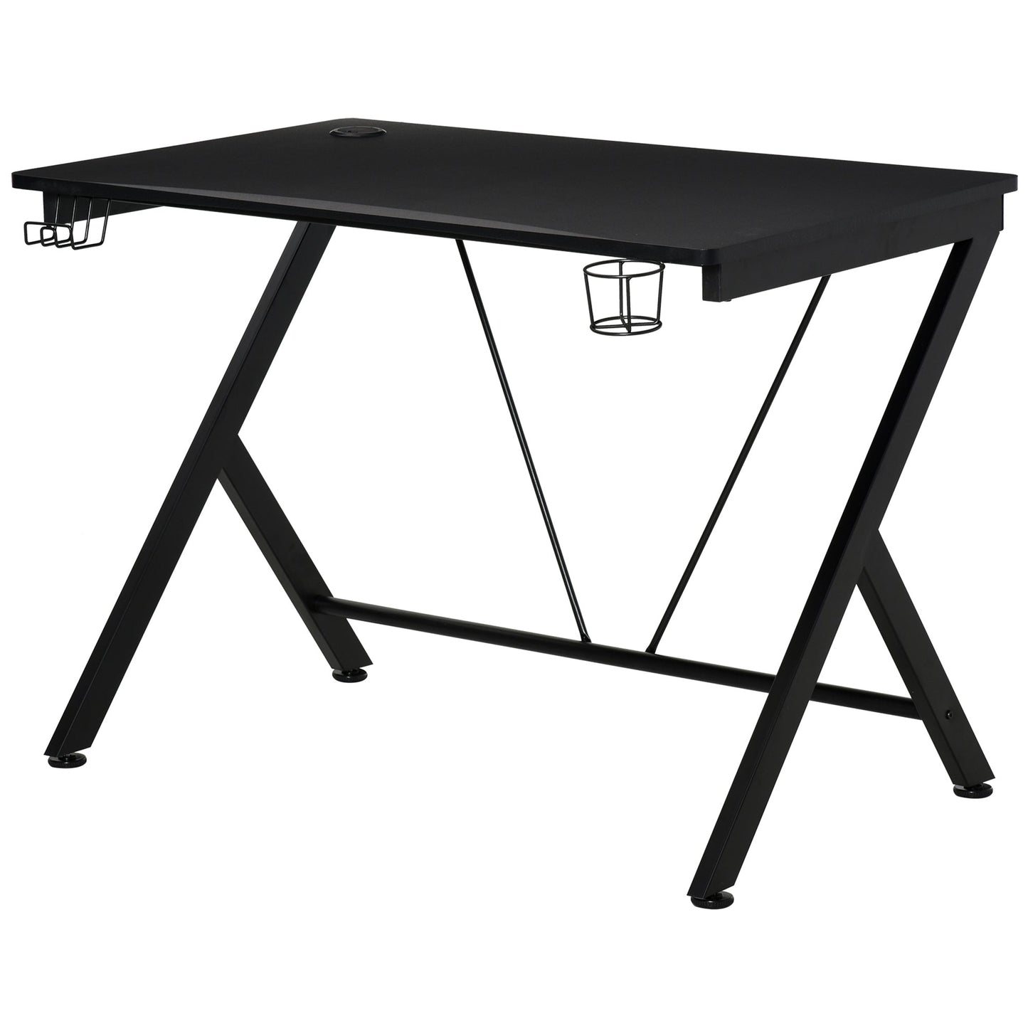 Biurko gamingowe HOMCOM, 108 x 66 cm, metalowa rama stołu komputerowego z uchwytem na kubek, haczykiem na słuchawki, otworem na kabel, do małych przestrzeni, czarne