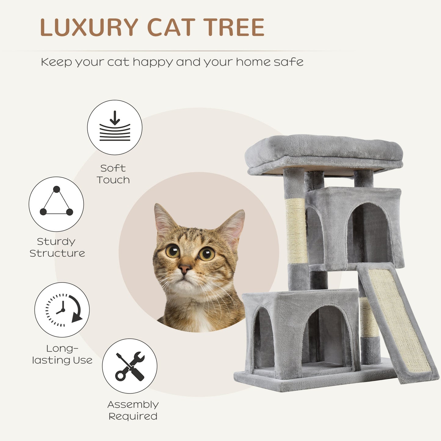 PawHut Cat Tree for Indoor Cats 81cm Cat Scratching Post Scratch Board Kitten Tower Climbing Frame Grey