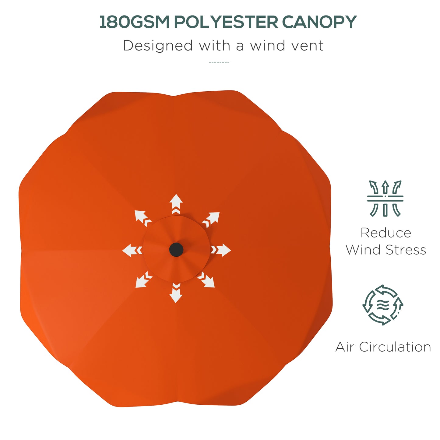 Parasol tarasowy solarny Outsunny z diodami LED i funkcją pochylania, parasol ogrodowy z korbą, 3 x 3 (m), pomarańczowy