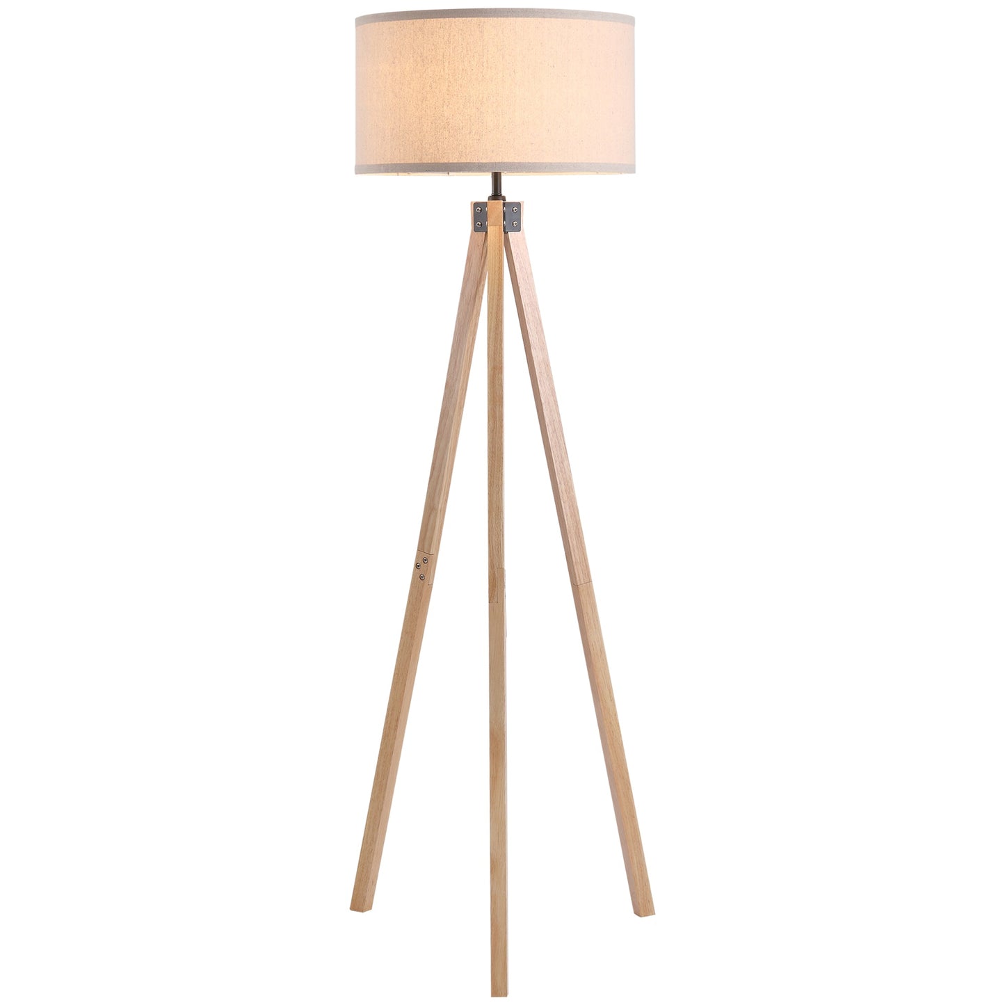 Lampa podłogowa HOMCOM z eleganckim drewnianym statywem, wolnostojąca, żarówka E27, uniwersalne zastosowanie w domowym biurze - beżowa