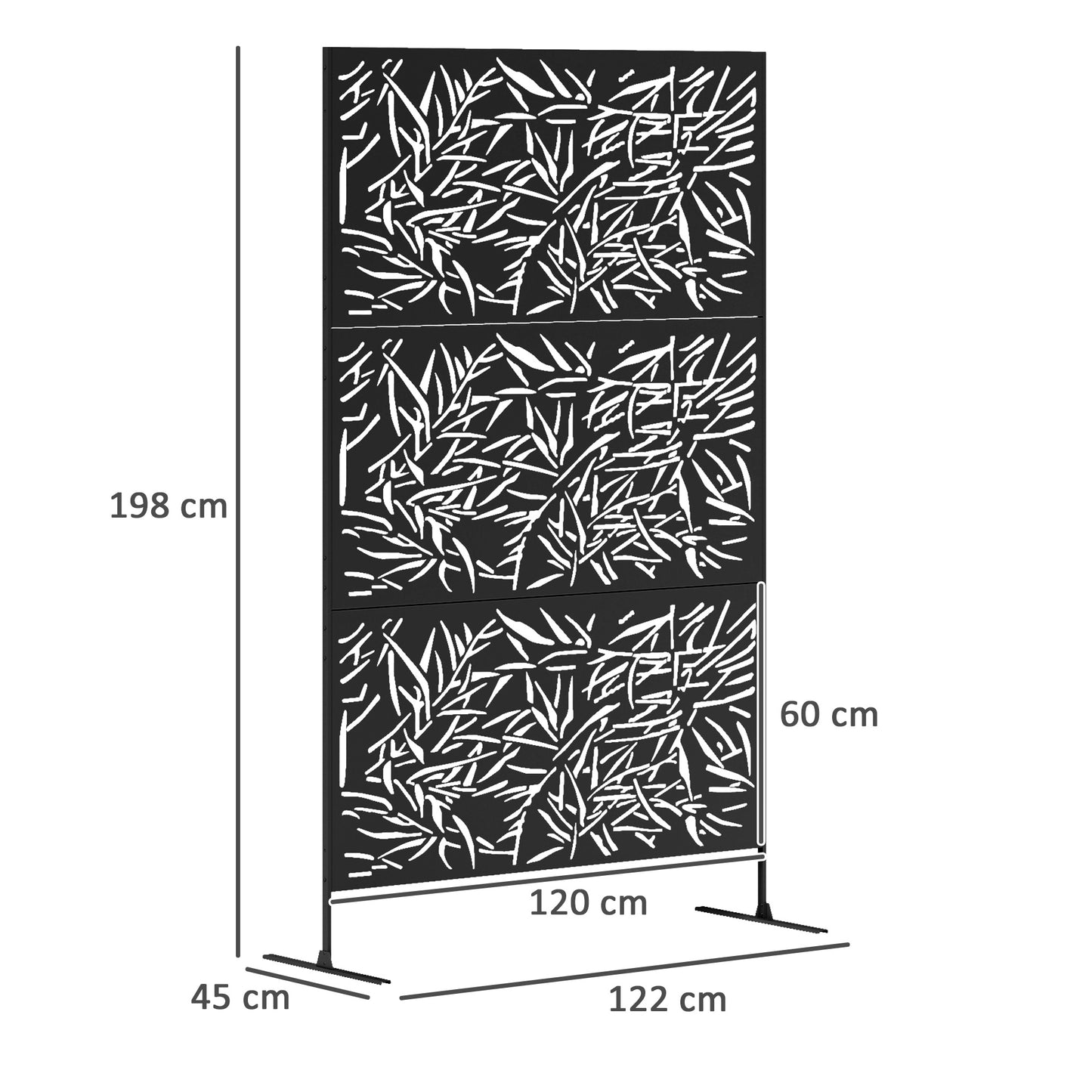 Outsunny Dekoracyjny Ekran Prywatności Ogrodowej ze Stojakiem, 6.5FT Wolnostojący Metalowy Zewnętrzny Przegroda, Dekoracyjny Panel Prywatności ze Śrubami Rozporowymi do Ogrodowego Basenu z Wanną Z Hydromasażem, Styl Bambusowy, Czarny