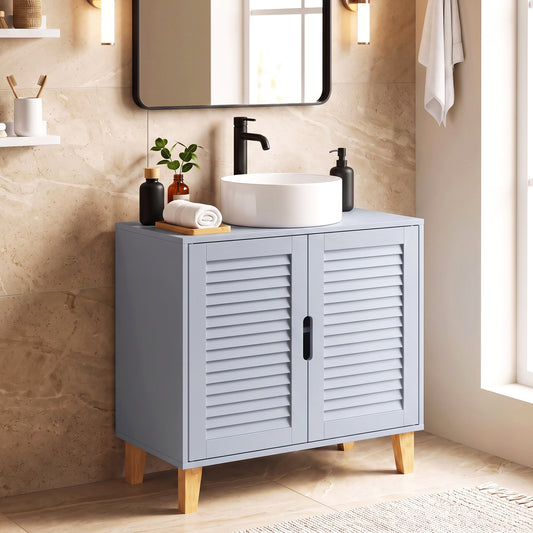 HOMCOM Under Sink Bathroom Cabinet Adjustable Shelf Under Sink Cabinet 2 Louvered Doors, Grey
