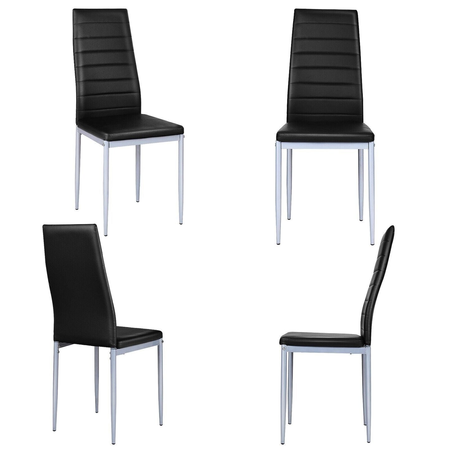 Set of 4 Armless Upholstered Dining Chairs with High Back-Black