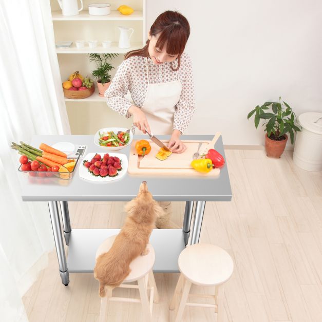 Stainless steel kitchen table work table gastro table with intermediate shelf 92x61x90cm