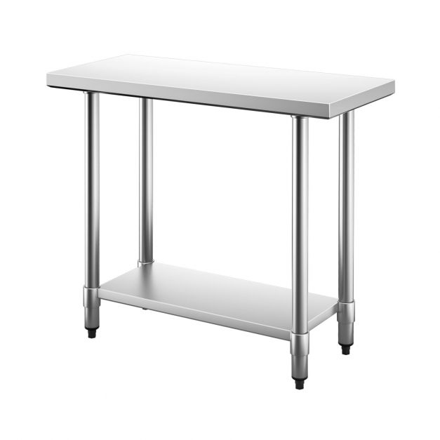Stainless steel kitchen table work table gastro table with intermediate shelf 92x61x90cm