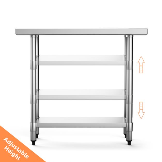 Stainless steel kitchen table work table gastro table with intermediate shelf 92x61x90cm