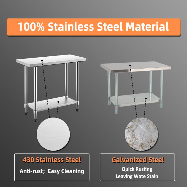 Stainless steel kitchen table work table gastro table with intermediate shelf 92x61x90cm
