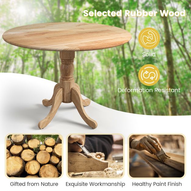 Wooden Dining Table with Round Tabletop and Curved Trestle Legs-Natural