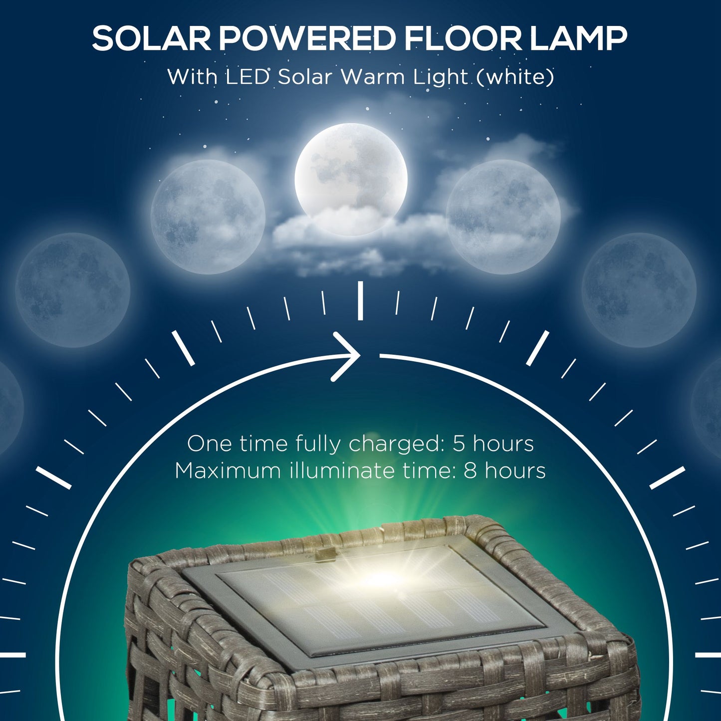 Outsunny Outdoor Rattan Solar Lantern, Brushed PE Wicker Patio Garden Lantern z automatycznym włączaniem/wyłączaniem Solar Powered LED Lights do użytku wewnątrz i na zewnątrz, na werandzie, podwórku, trawniku, dziedzińcu, w kolorze szarym