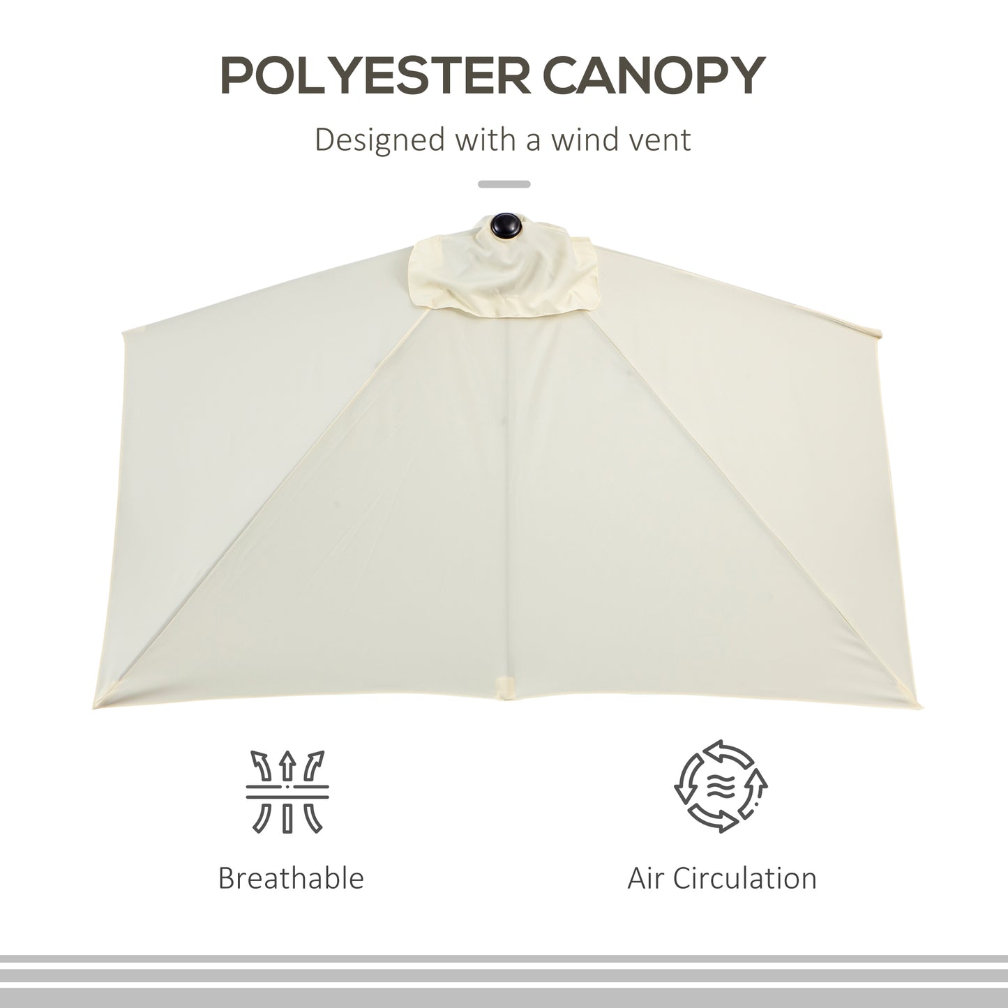 Outsunny Balcony Half Parasol Semi Round Umbrella Patio Crank Handle (2.3 m, Beige)- NO BASE INCLUDED