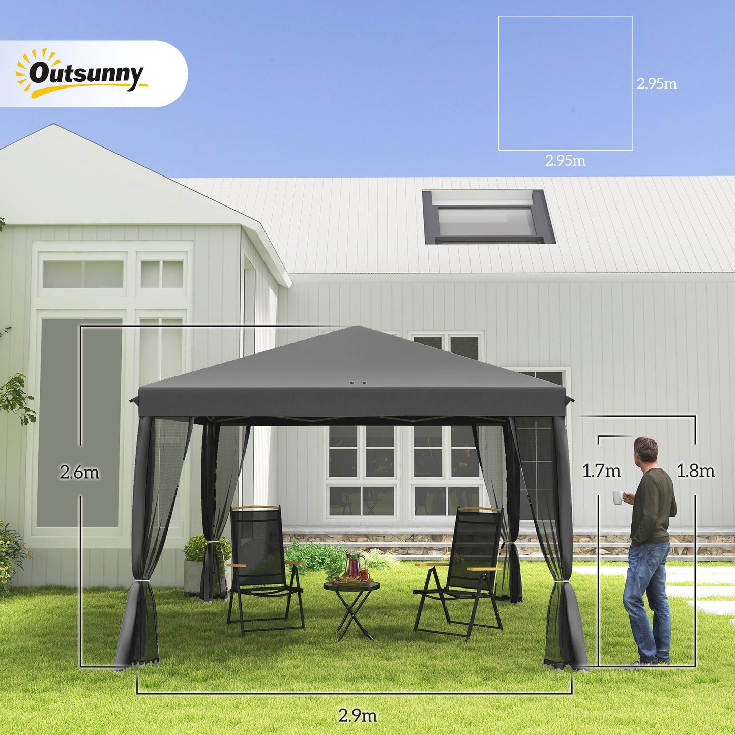 Outsunny 3 x 3Â m Pop Up Gazebo, 420D Garden Tent Canopy with Removable Mesh Sidewall Netting, Carry Bag for Garden Patio Outdoor, Light Grey