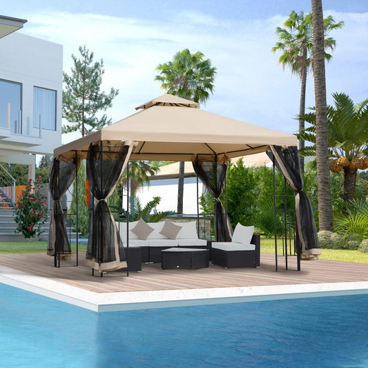 Outsunny Garden Gazebo in Sand Colour Fabric and Black Frame, image 2
