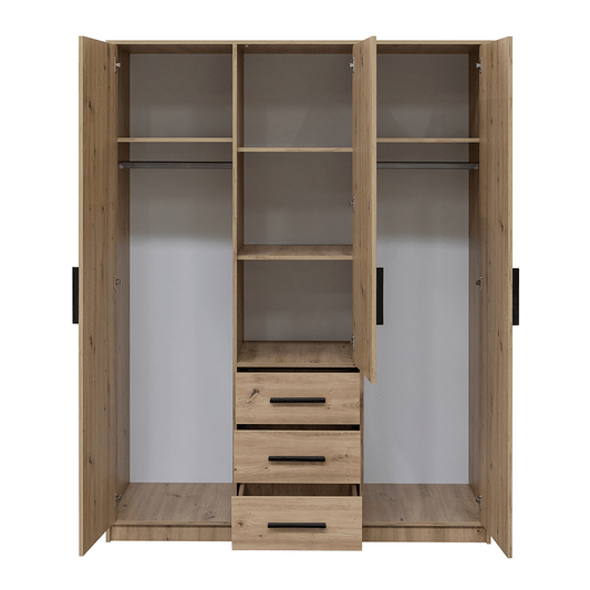 Oak Artisan Mirrored Hinged Door Wardrobe 149cm – TELFORD D3