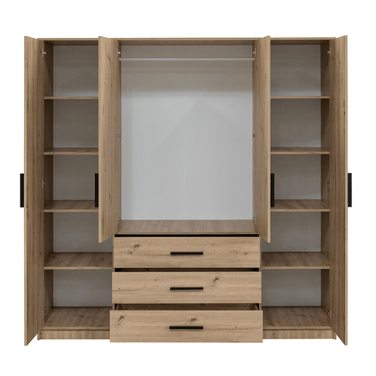 Oak Artisan Mirrored Hinged Door Wardrobe 196cm – TELFORD D4