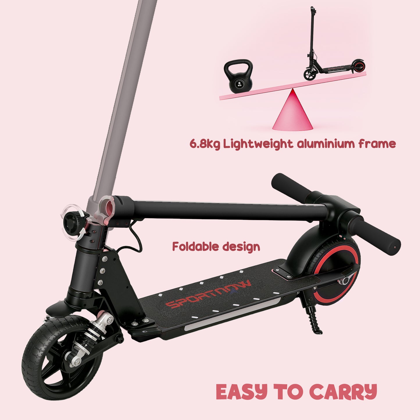 SPORTNOW Folding Electric Scooter for Kids, with Dual Brakes, Front Suspension, LED Colourful Lights, Black