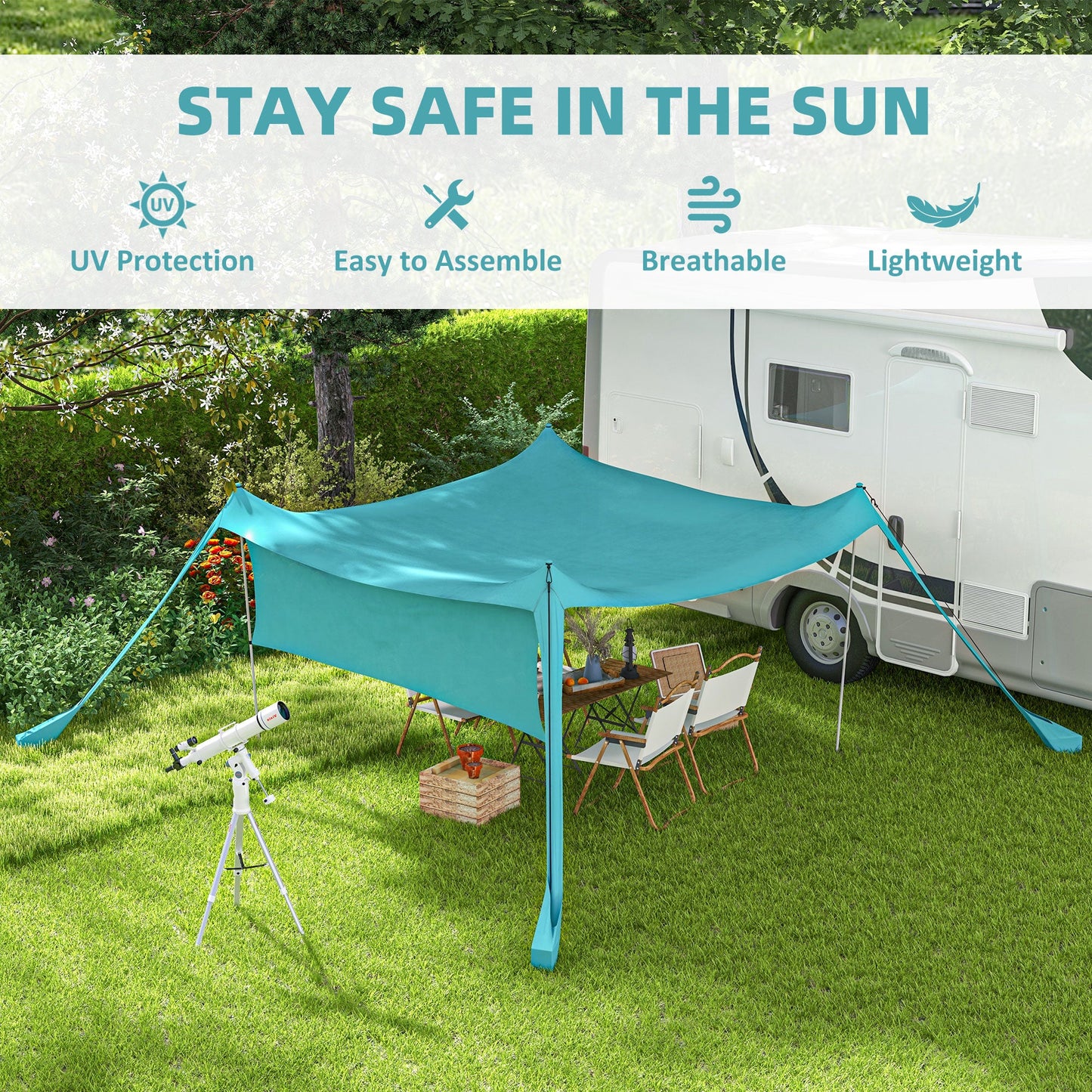Outsunny Beach Tent Event Shelter z odpinaną ścianą boczną i torbą transportową, na kemping, wycieczki, wędkowanie, pikniki, kolor błękitny