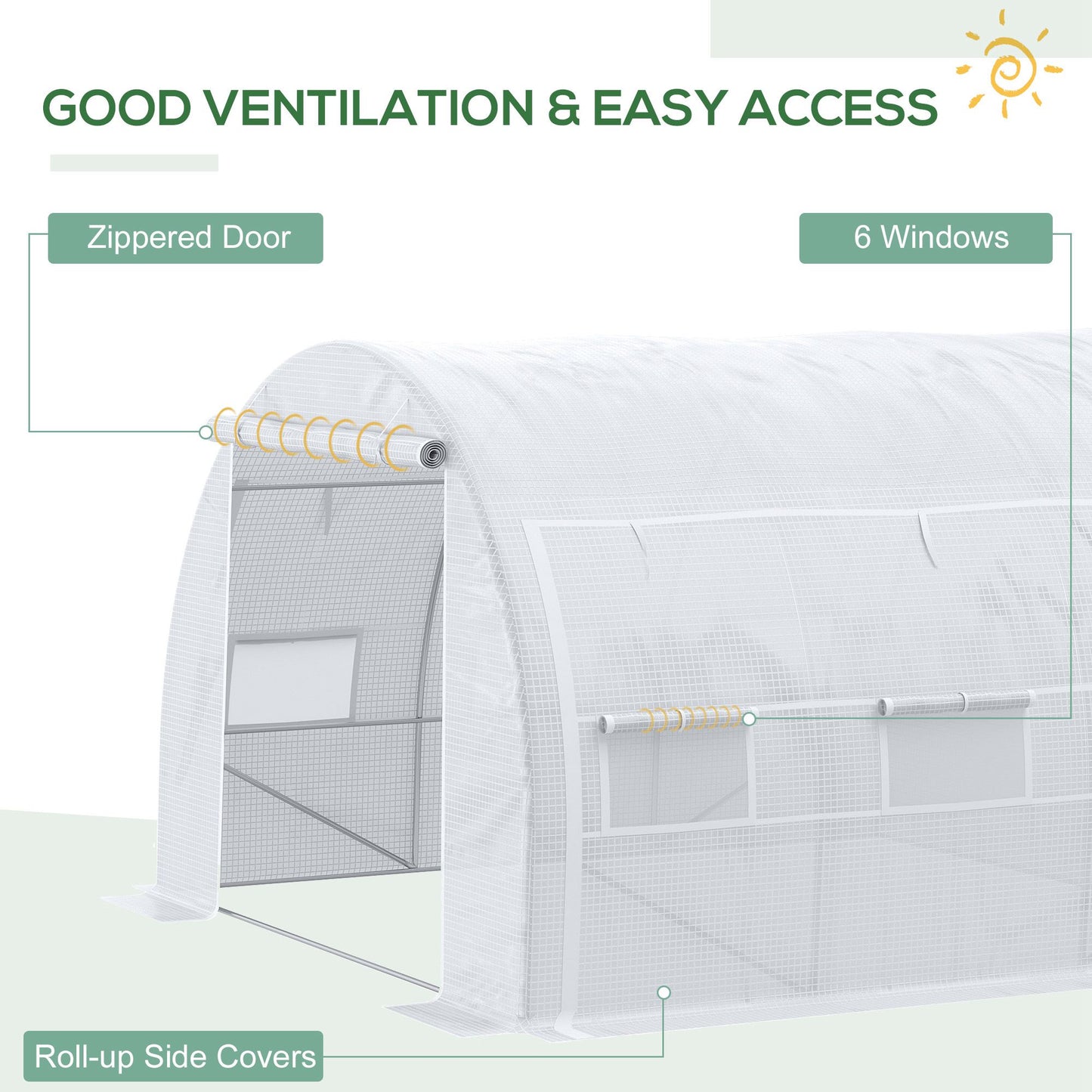 Outsunny 3 x 3 x 2 m Tunel foliowy ze zwijanymi ścianami bocznymi, namiotem do uprawy typu walk-in ze stalową ramą, wzmocnioną osłoną, drzwiami zapinanymi na zamek i 6 oknami z siatki do ogrodu, biały