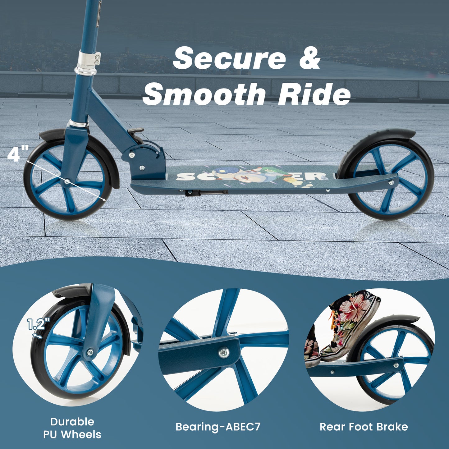 Kick Scooter with adjustable heights for Teens and Adults -Blue