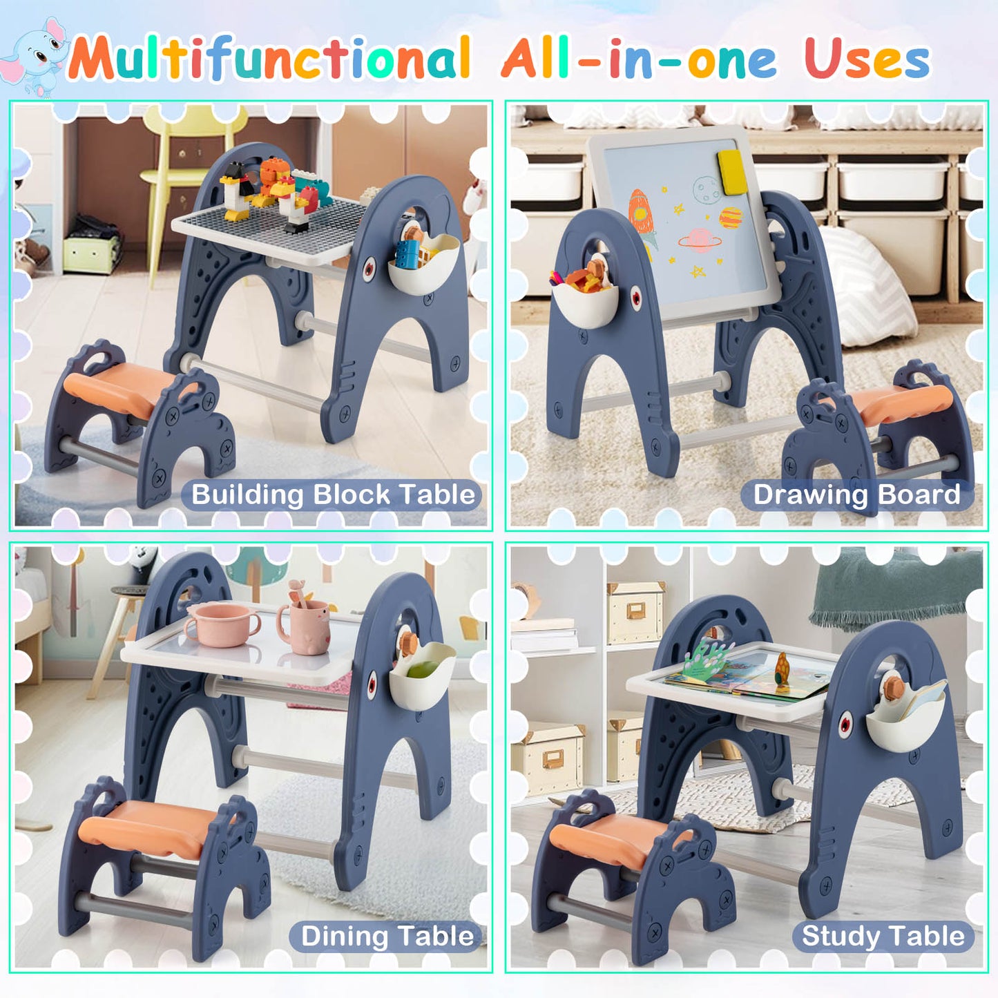 Kids Art Easel and Stool Set for Painting Learning Reading