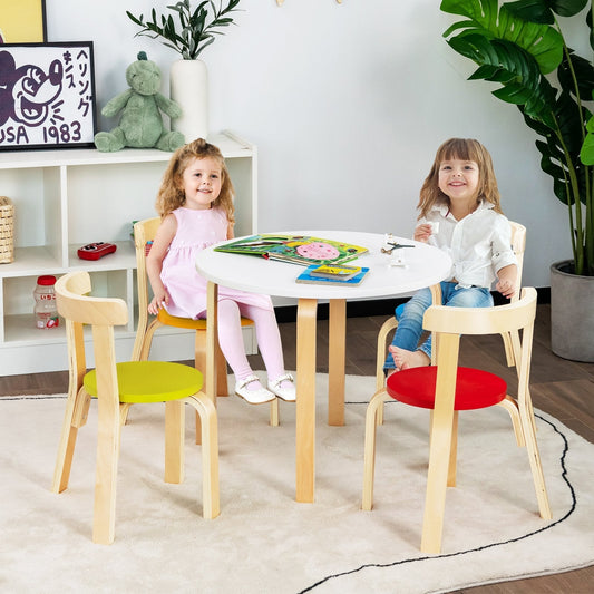 5 Pieces Kids Bentwood Curved Back Table and Chair Set-Multicolor