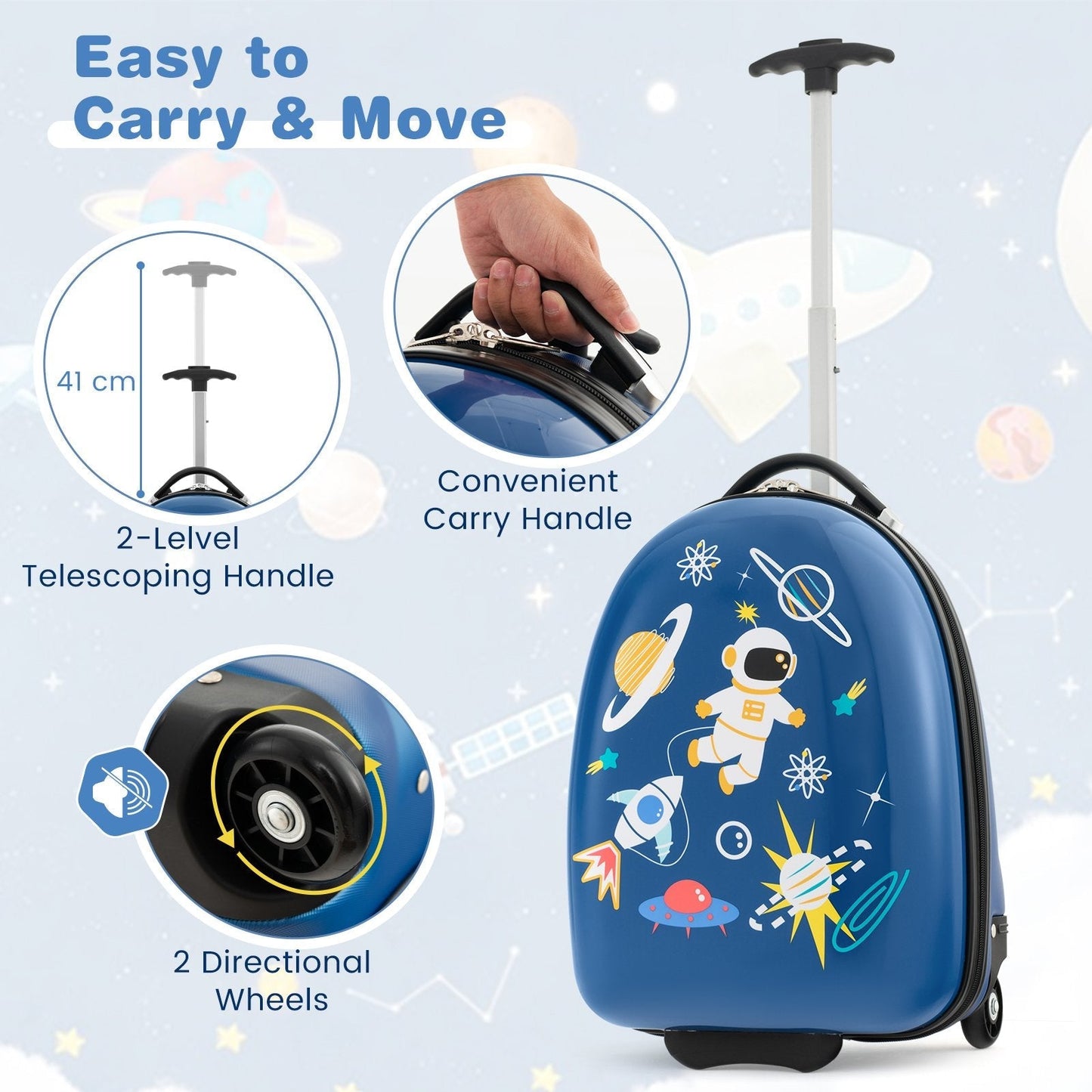 16 Inches Kids Carry-On Luggage with Wheels-Blue