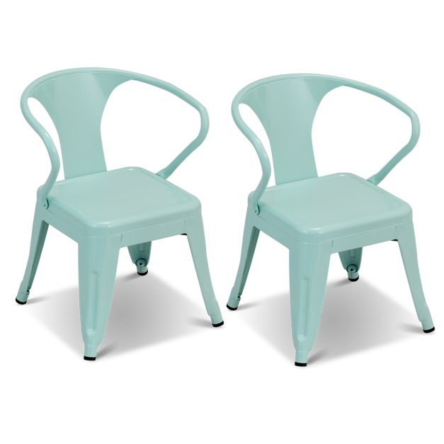 Set of 2 Steel Armchair Stackable Kids Chairs-Green