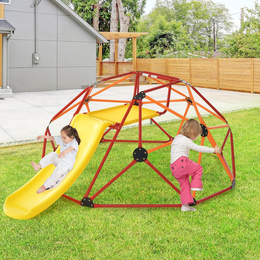 Geometric Dome Climber and Play Set with Slide for Outdoor-Orange