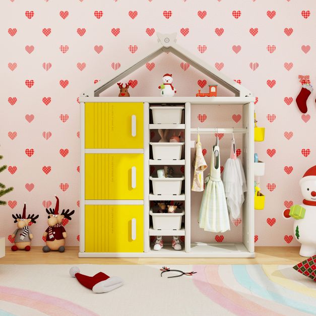 Kids Costume Storage Closet with Storage Bin-Yellow