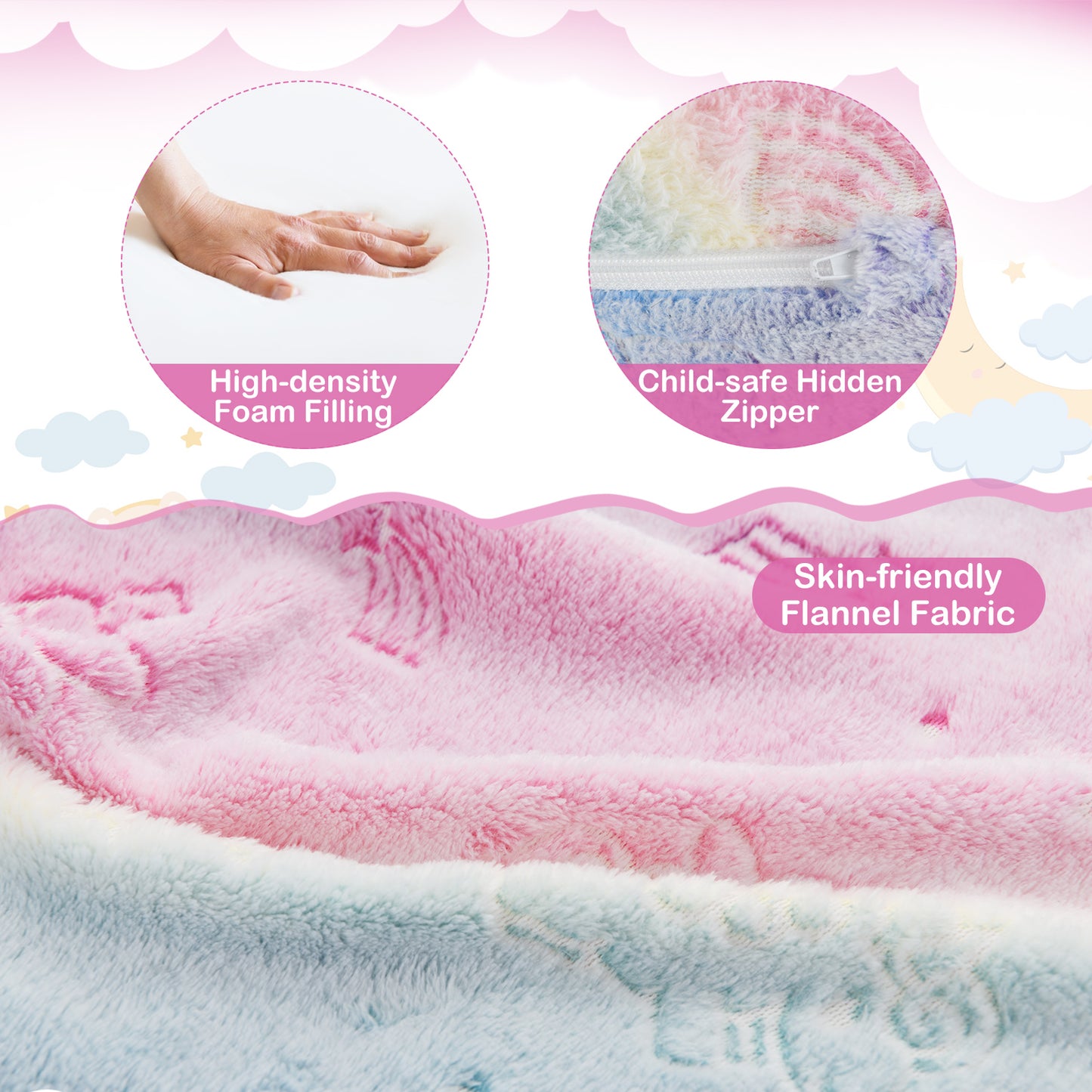 Kids Couch with Blanket 2-in-1 Folding Toddler Sofa Glow in the Dark Chair-Pink