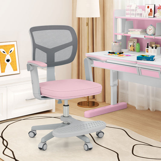 Kids Desk Chair Children Study Chair with Adjustable Height Armrest and Footrest-Pink